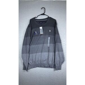 U.S. Polo Assn. Sweater Mens 2XL Gray Crewneck Stripe Knit Pullover Stretch